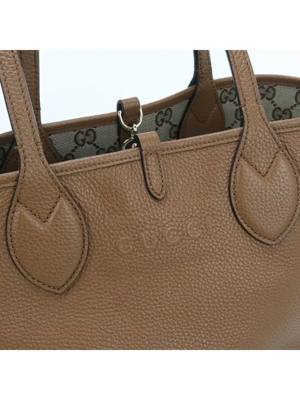 Gucci Reversible Tote Bag Leather GG Canvas
